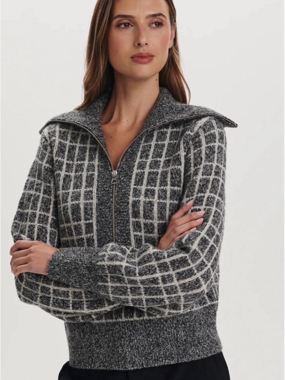 NWOT Varley Furley Half Zipped Charcoal Marl Sweater